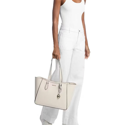 Michael Kors Women's Jet Set Travel Large Signature Logo 3-in-1 Tote Bag Light Cream/Gold