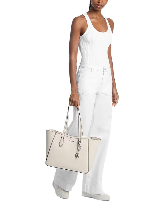 Michael Kors Women's Jet Set Travel Large Signature Logo 3-in-1 Tote Bag Light Cream/Gold