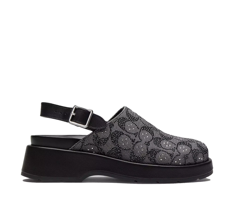 Coach Women's Sculpted C Platform Clog In Crystal Signature Jacquard Black