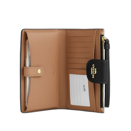 Coach Women's Phone Wallet In Signature Canvas Gold/Tan/Black