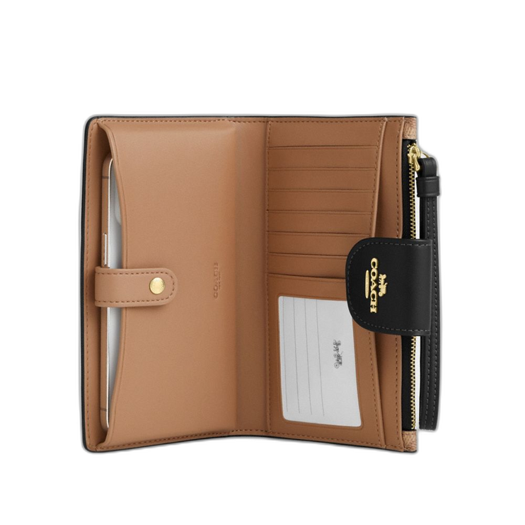 Coach Women's Phone Wallet In Signature Canvas Gold/Tan/Black