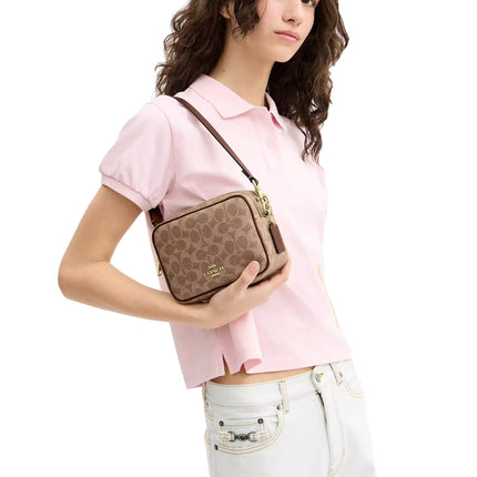 Coach Women's Mini Carey Crossbody Bag In Signature Canvas Gold/Tan/Brown