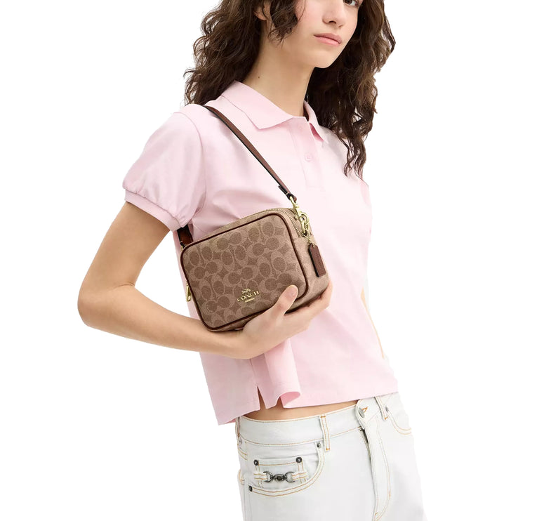Coach Women's Mini Carey Crossbody Bag In Signature Canvas Gold/Tan/Brown