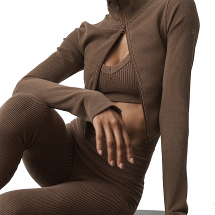 alo Women's Seamless Two Tone Rib Jacket Java Brown