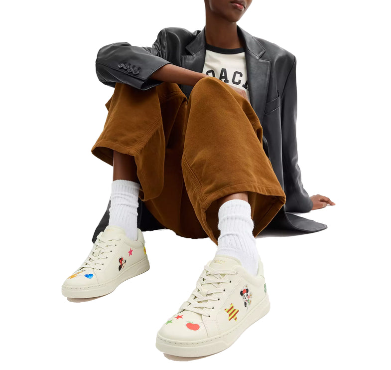 Coach Women's Disney X Coach High Line Sneaker With Sticker Print Chalk Multi