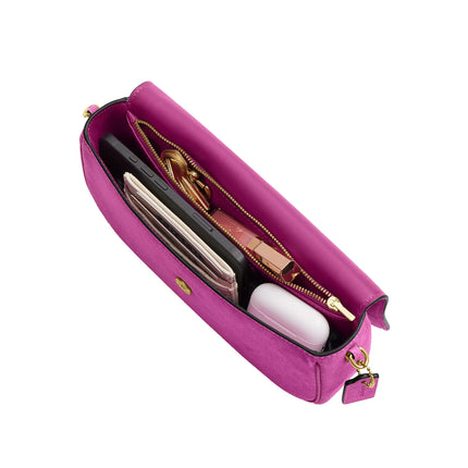 Coach Women's Brook Flap Chain Bag Suede/Brass/Magenta
