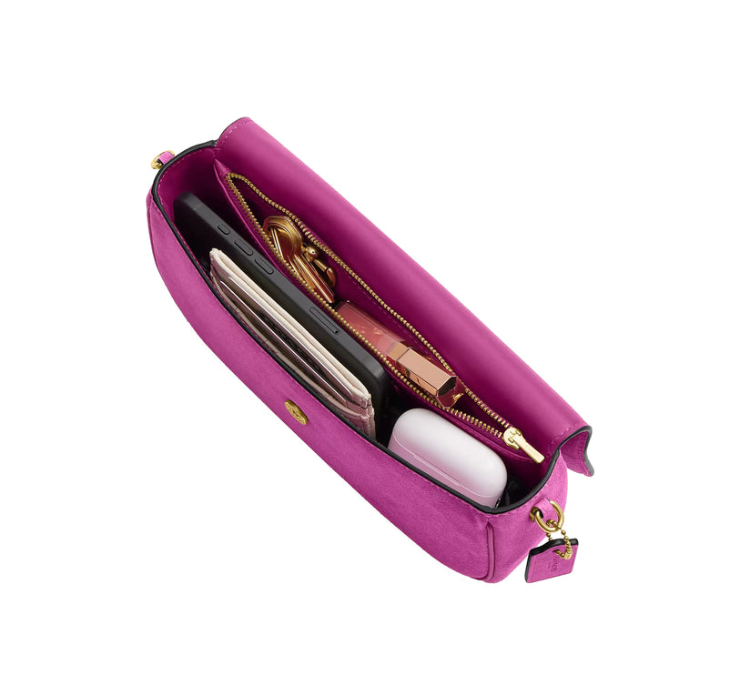 Coach Women's Brook Flap Chain Bag Suede/Brass/Magenta