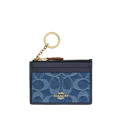Coach Women's Mini Skinny Id Case In Signature Denim Gold/Indigo