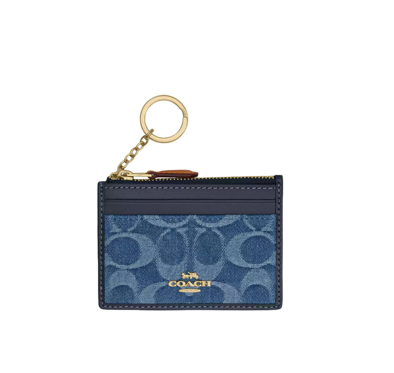 Coach Women's Mini Skinny Id Case In Signature Denim Gold/Indigo