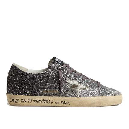 Golden Goose Women's Super Star with Glitter Upper and Silver Metallic Leather Star