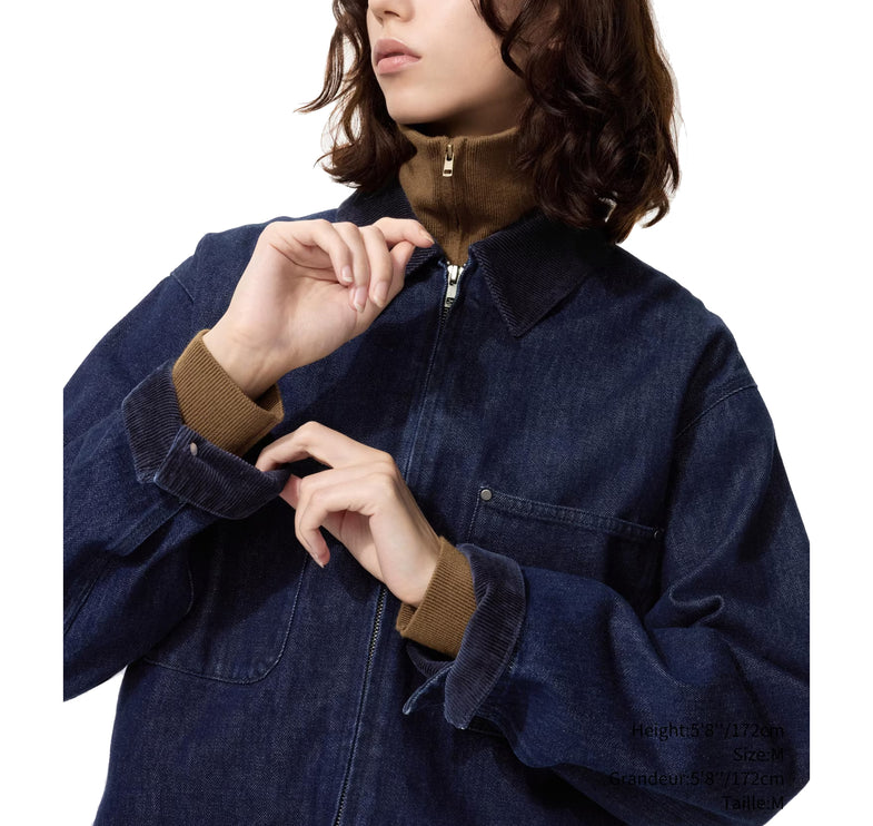 Uniqlo Unisex Zip Up Short Jacket | Denim 69 Navy