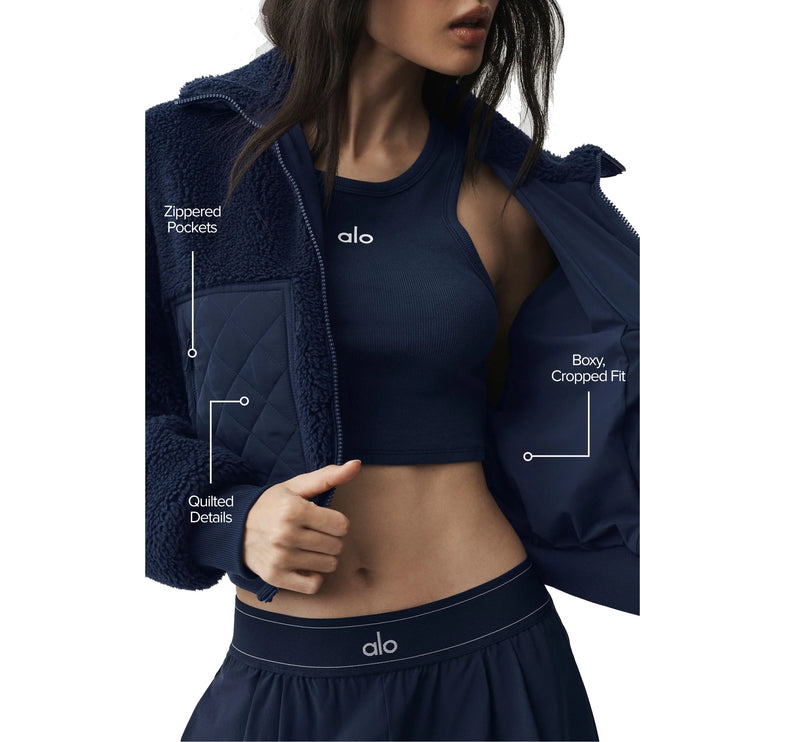 alo Women's Sherpa Edge Bomber Navy