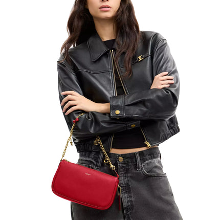 Coach Women's Plaza Bag With Charm Chain Strap Brass/Scarlet