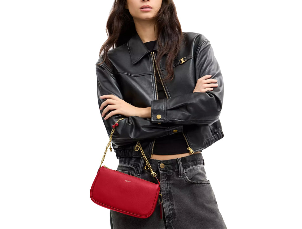 Coach Women's Plaza Bag With Charm Chain Strap Brass/Scarlet