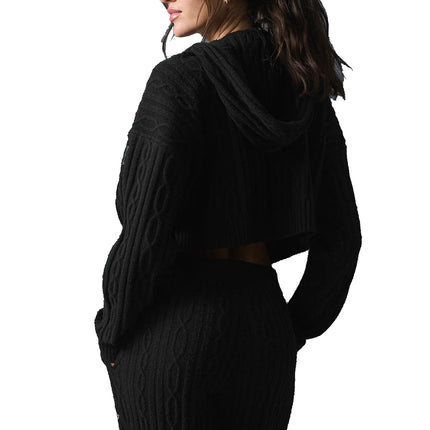 alo Women's Cable Knit Winter Bliss Hoodie Black