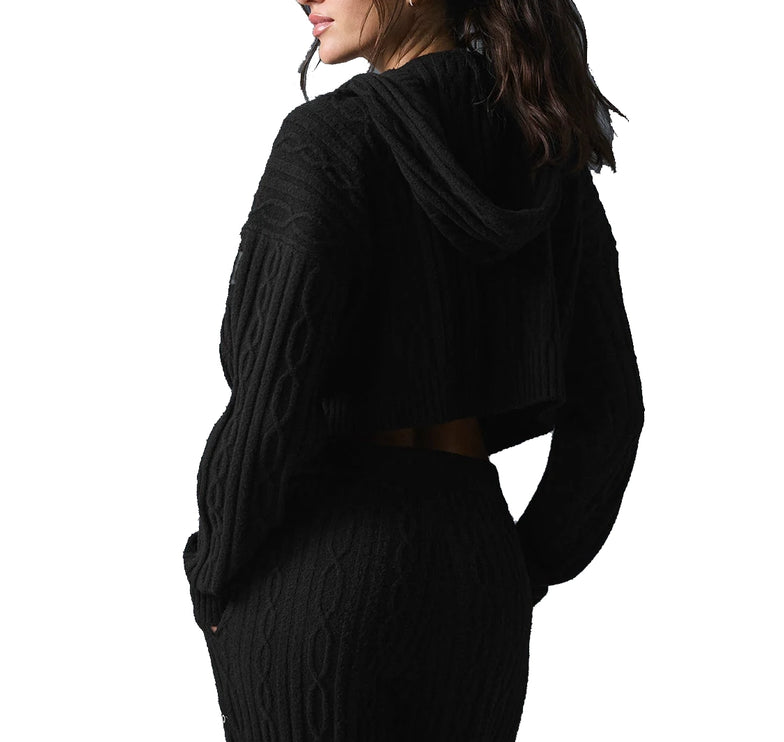 alo Women's Cable Knit Winter Bliss Hoodie Black