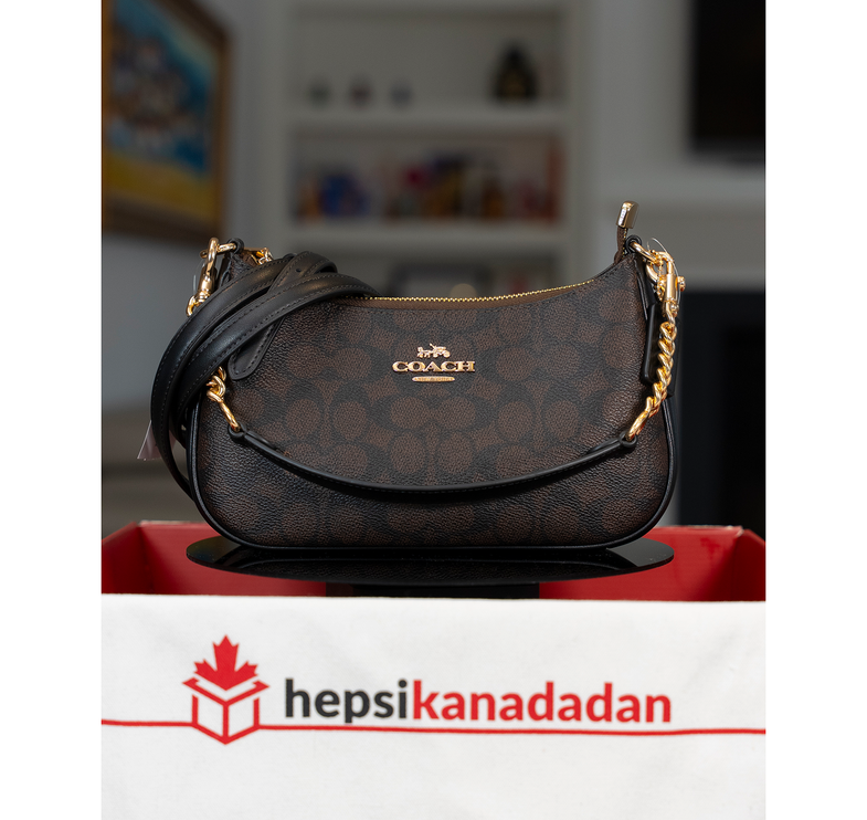 Coach Women's Teri Mini Crossbody Bag In Signature Canvas Gold/Walnut/Black