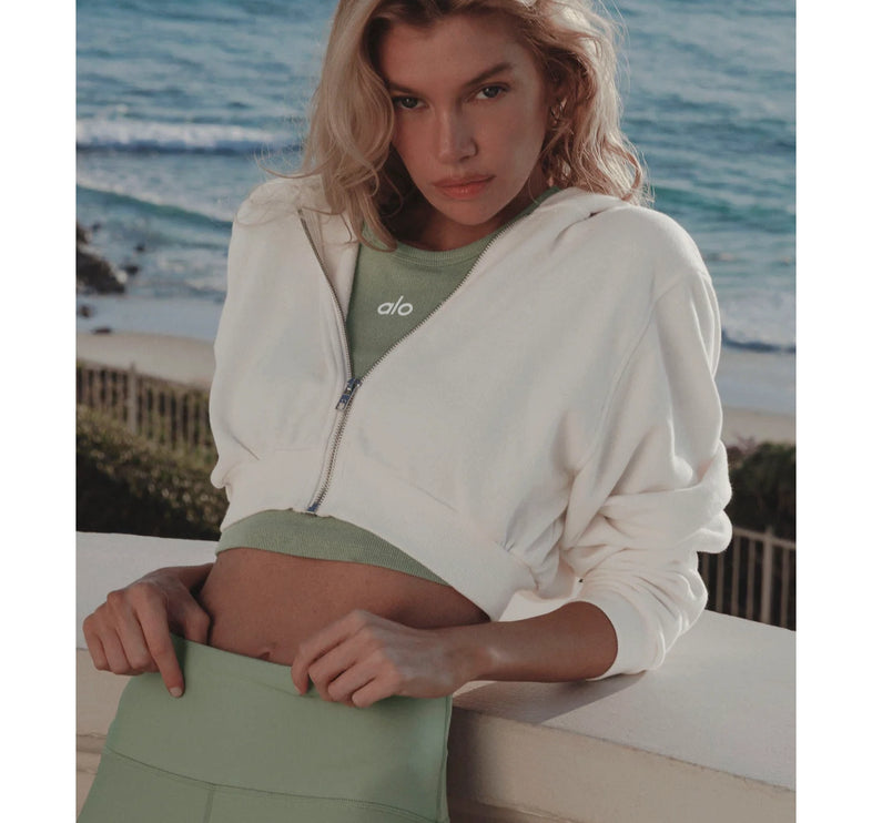 alo Women's Sweet Escape Zip Up Hoodie Ivory