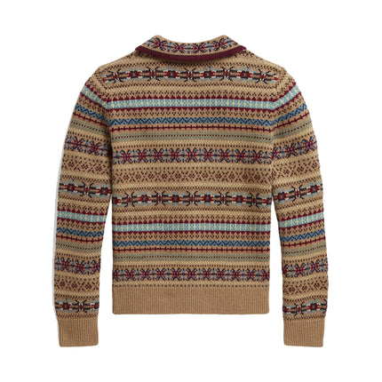 Polo Ralph Lauren Girl's Fair Isle Cotton-Wool Cardigan Warm Brown Heather Multi