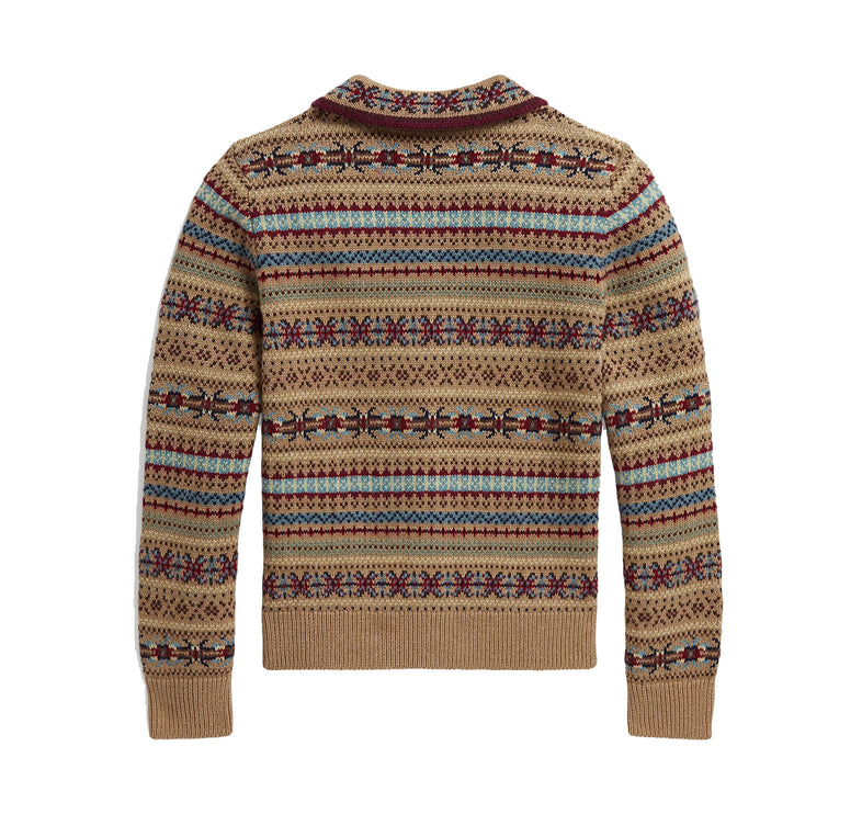 Polo Ralph Lauren Girl's Fair Isle Cotton-Wool Cardigan Warm Brown Heather Multi