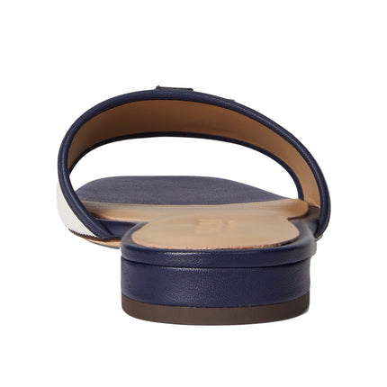 Polo Ralph Lauren Women's Everley Leather-Trim Canvas Slide Sandal Natural/Refined Navy