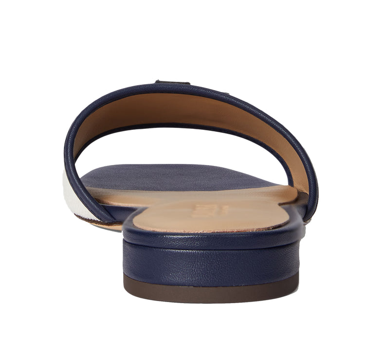 Polo Ralph Lauren Women's Everley Leather-Trim Canvas Slide Sandal Natural/Refined Navy