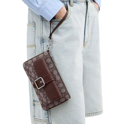 Coach Women's Ashton Wristlet In Signature Jacquard Silver/Oak/Maple
