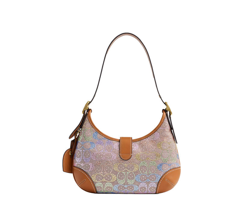 Coach Women's Hamptons Hobo Bag In Crystal Signature Jacquard Brass/Rainbow Multi