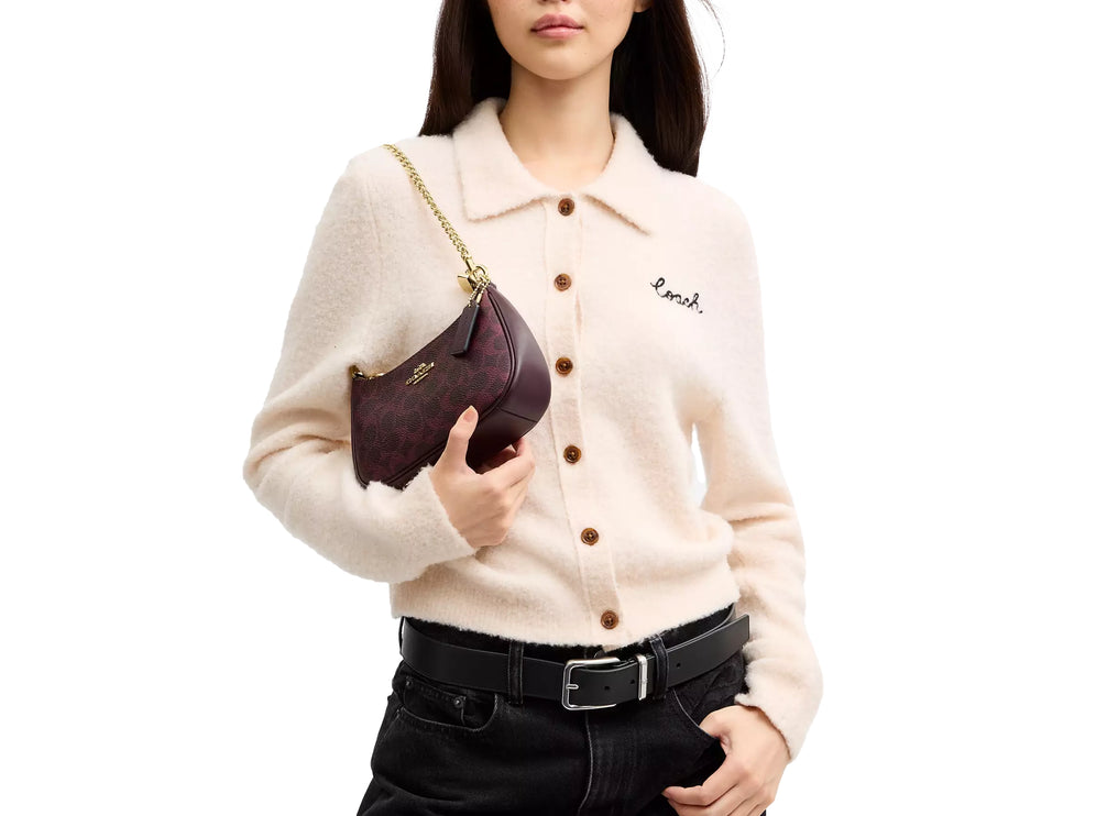 Coach Women's Teri Mini Crossbody Bag In Signature Canvas Gold/Black Currant