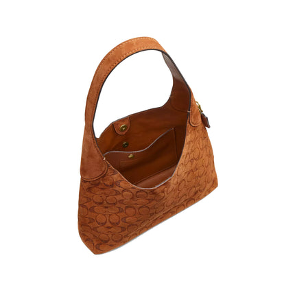 Coach Women's Brooklyn Shoulder Bag 28 In Signature Suede Brass/Tobacco