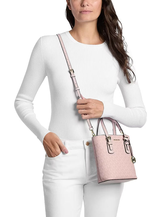 Michael Kors Women's Voyager Extra-Small Signature Logo Convertible Crossbody Bag Powder Blush