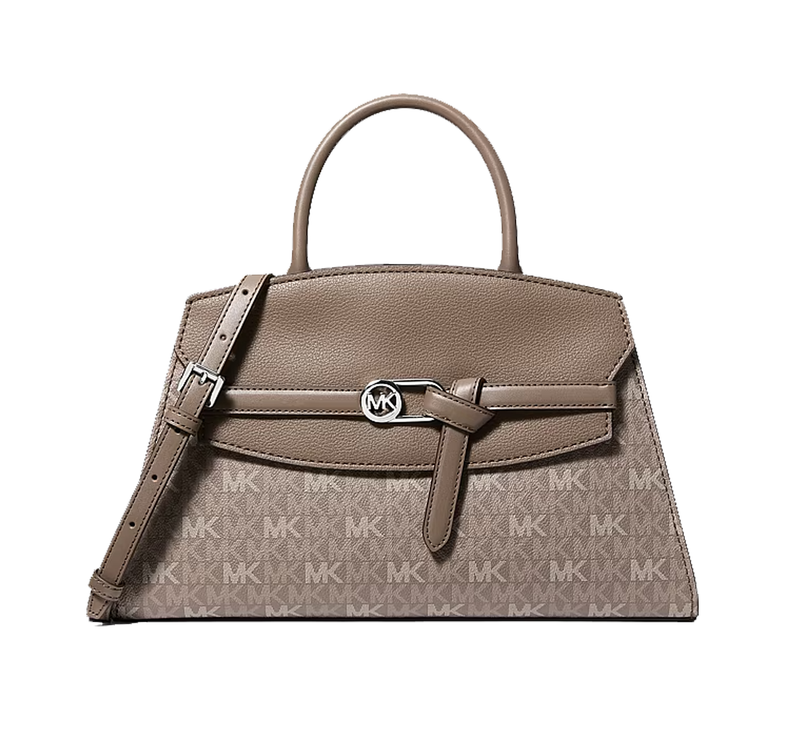 Michael Kors Women's Greta Medium Signature Logo Satchel Bag Mushroom