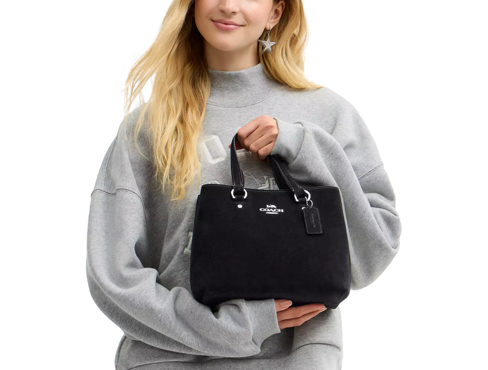 Coach Women's Station Carryall Bag Suede/Silver/Black