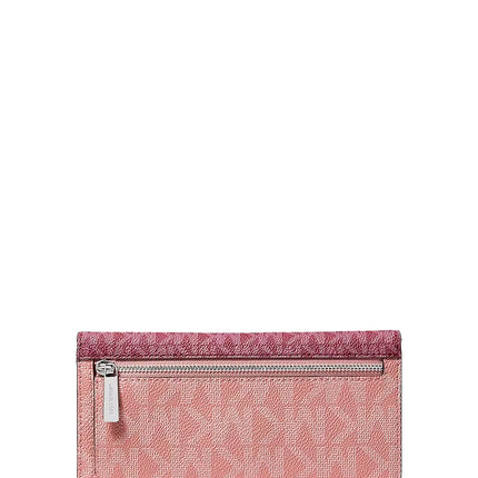 Michael Kors Women's Jet Set Travel Signature Logo Tri-Fold Wallet Maroon