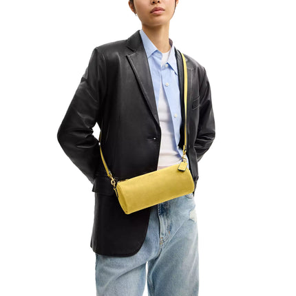 Coach Women's Barrel Bag Suede/Brass/Light Citron