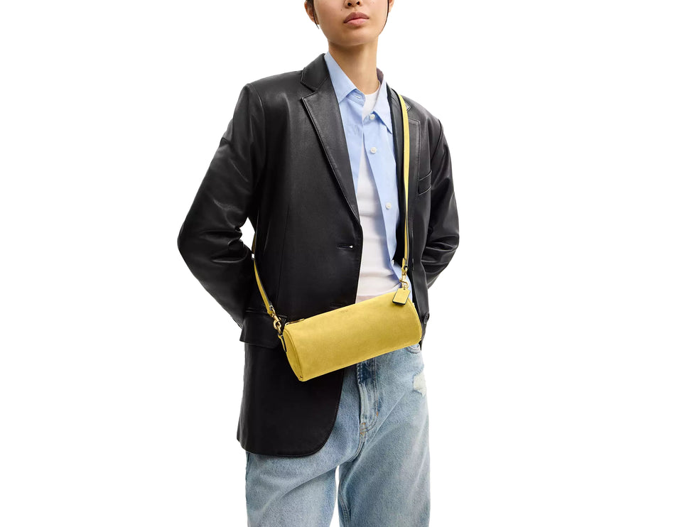 Coach Women's Barrel Bag Suede/Brass/Light Citron
