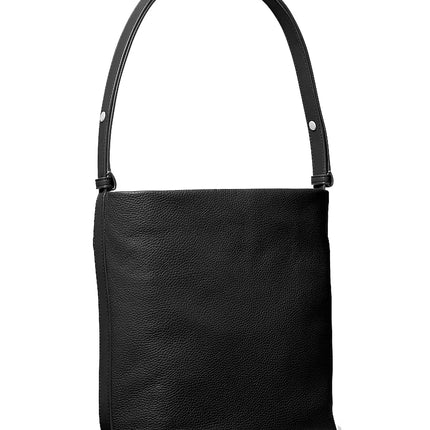Michael Kors Women's Roey Medium Pebbled Leather Bucket Messenger Bag Black/Silver