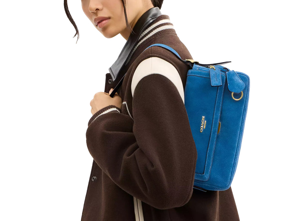 Coach Women's Etta Small Flap Shoulder Bag Gold/Blue Jay
