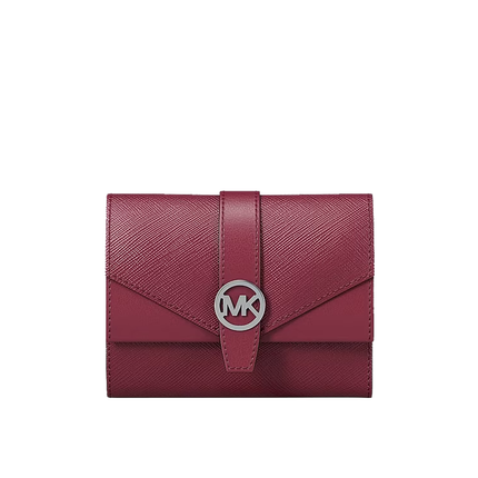Michael Kors Women's Greenwich Medium Leather Trifold Wallet Maroon