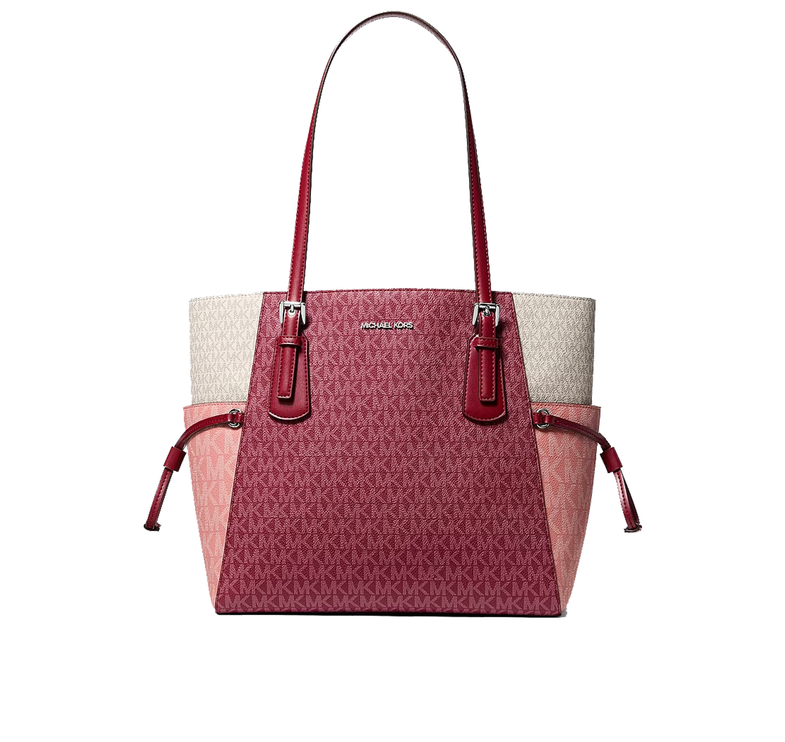 Michael Kors Women's Voyager Large Color-Block Signature Logo Tote Bag Maroon