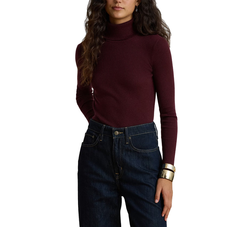 Polo Ralph Lauren Women's Cotton-Blend Ribbed Turtleneck Dark Garnet