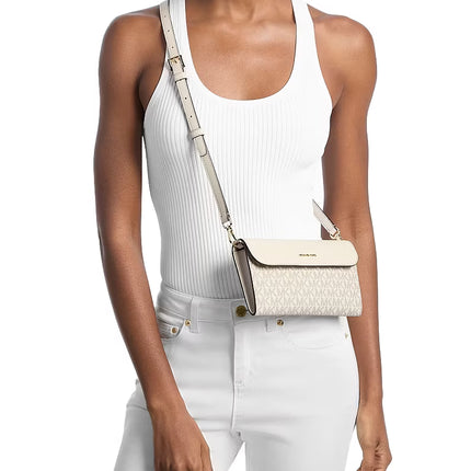 Michael Kors Women's Jet Set Travel Large Signature Logo 3-in-1 Tote Bag Light Cream/Gold