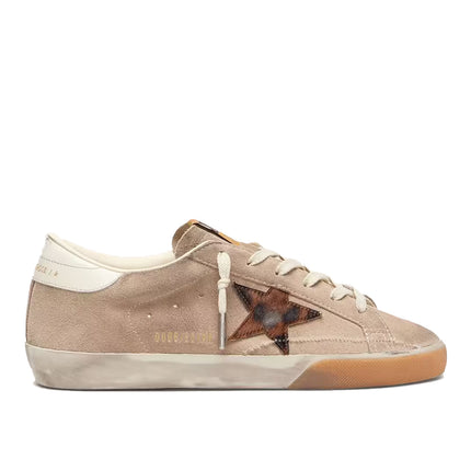 Golden Goose Women's Super-Star Star in Beige Suede with Leopard Print Star