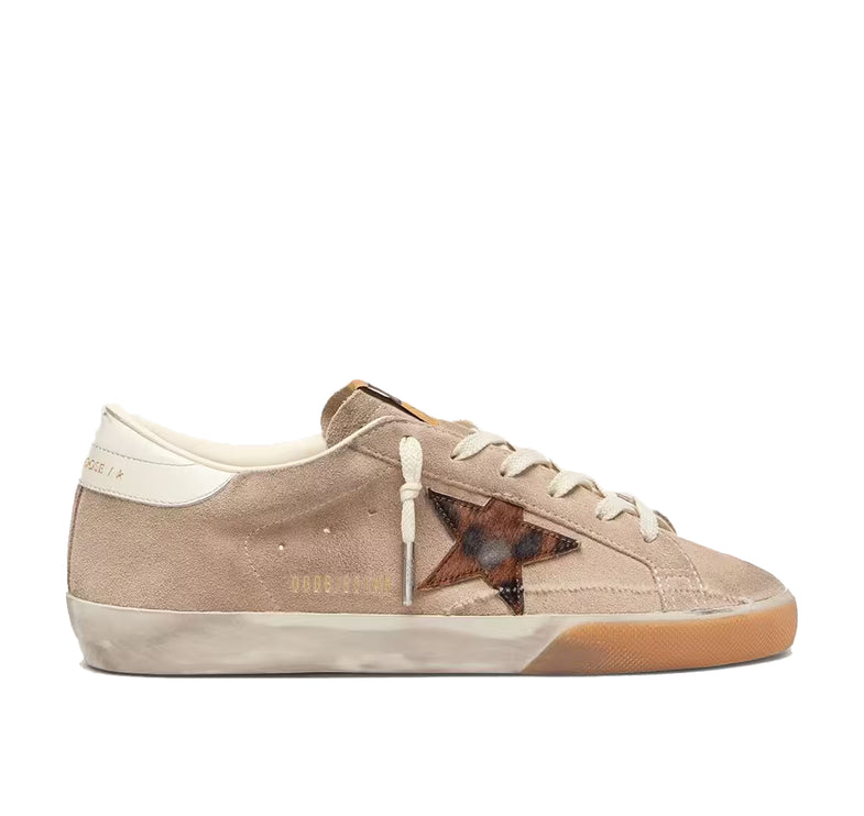 Golden Goose Women's Super-Star Star in Beige Suede with Leopard Print Star