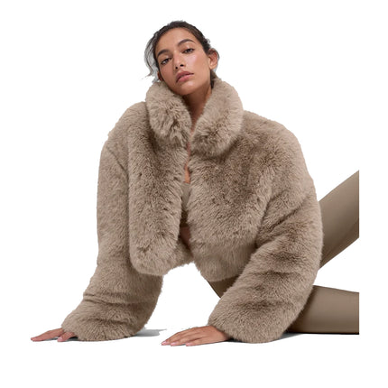 alo Women's Opulent Faux Fur Cropped Jacket Oat
