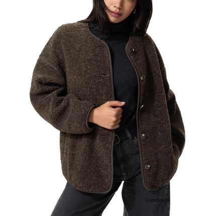 Uniqlo Women's Pile Lined Fleece Relaxed Cardigan 38 Dark Brown
