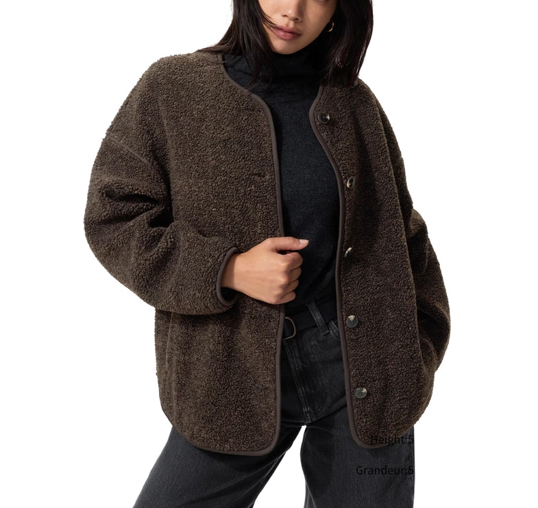 Uniqlo Women's Pile Lined Fleece Relaxed Cardigan 38 Dark Brown