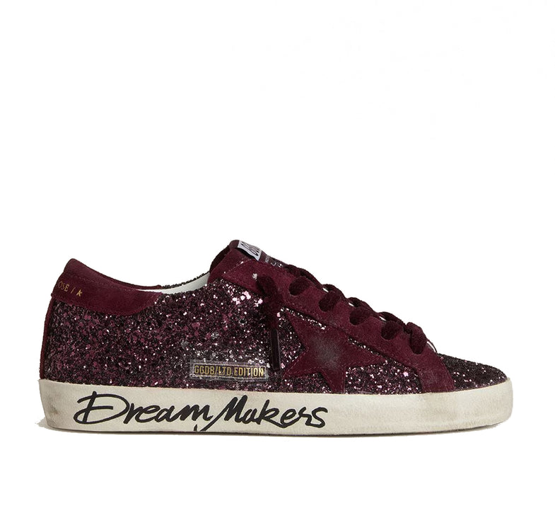 Golden Goose Women's Super-Star Star LTD in Cherry Glitter with Cherry Suede Star