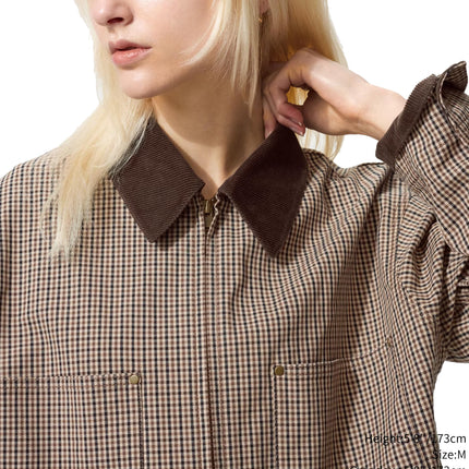 Uniqlo Unisex Zip Up Short Jacket | Check 34 Brown