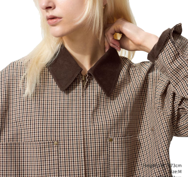 Uniqlo Unisex Zip Up Short Jacket | Check 34 Brown